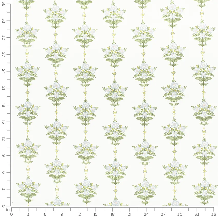 Amanda Fern Green Floral Prints Drapery and Upholstery Fabric by the Yard — Scale in inches