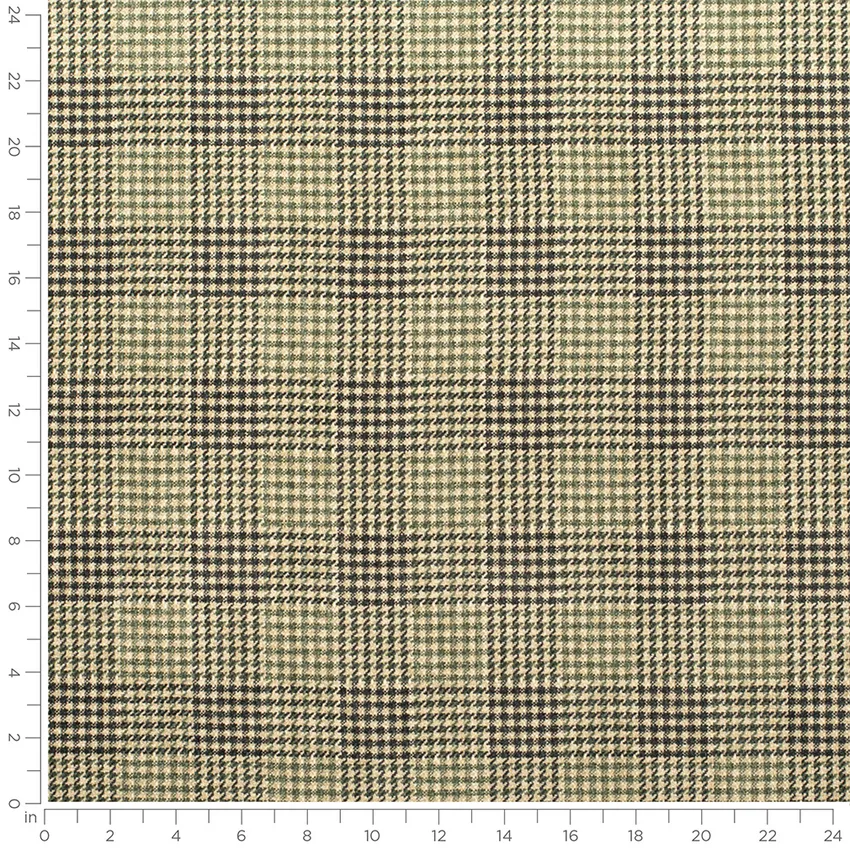 andrea Hunter Green Plaid Chenille Drapery and Upholstery Fabric by the Yard — Scale in inches