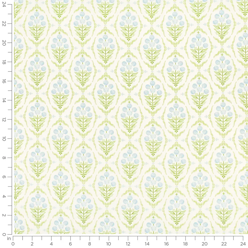 Angelica Fountain Blue Floral Prints Drapery and Upholstery Fabric by the Yard — Scale in inches