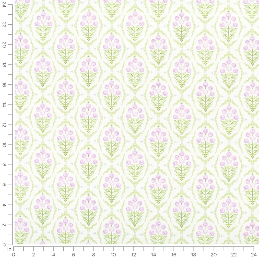 Angelica Violet Purple Floral Prints Drapery and Upholstery Fabric by the Yard — Scale in inches