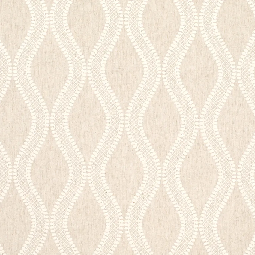 Angelina Linen Neutral Abstract & Geometric Embroidery Drapery and Upholstery Fabric by the Yard