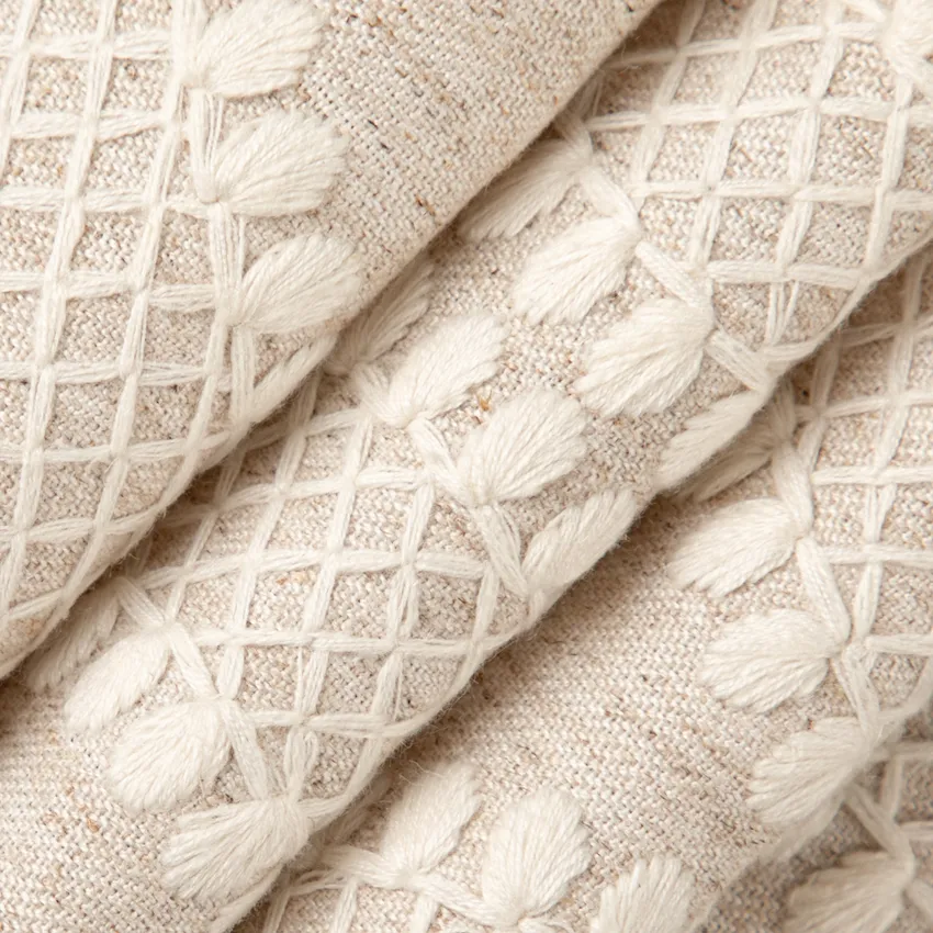 Angelina Linen Neutral Abstract & Geometric Embroidery Drapery and Upholstery Fabric by the Yard — Upholstery and Drapery Fabric
