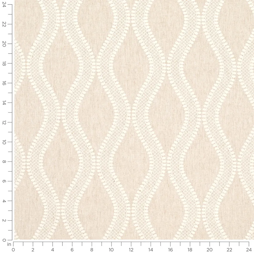 Angelina Linen Neutral Abstract & Geometric Embroidery Drapery and Upholstery Fabric by the Yard — Scale in inches