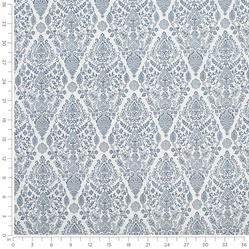 Anita French Blue Abstract & Geometric Prints Drapery and Upholstery Fabric by the Yard — Scale in inches