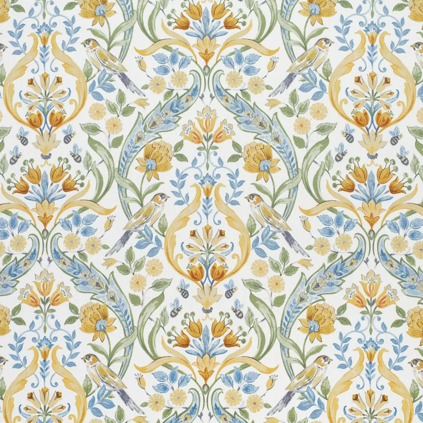 Annalise Lemon Blue and Gold & Yellow Abstract & Geometric Prints Drapery and Upholstery Fabric by the Yard
