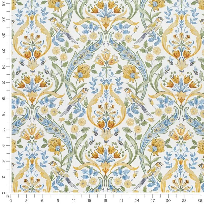 Annalise Lemon Blue and Gold & Yellow Abstract & Geometric Prints Drapery and Upholstery Fabric by the Yard — Scale in inches