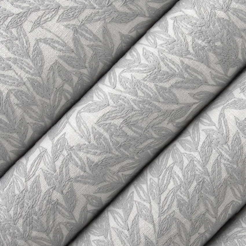 Aria Haze Grey & Silver Abstract & Geometric Embroidery Drapery Fabric by the Yard — Drapery Fabric