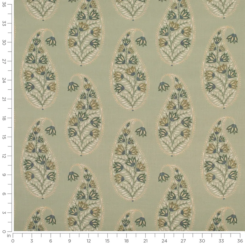 Ariana Celery Green Abstract & Geometric Prints Drapery and Upholstery Fabric by the Yard — Scale in inches