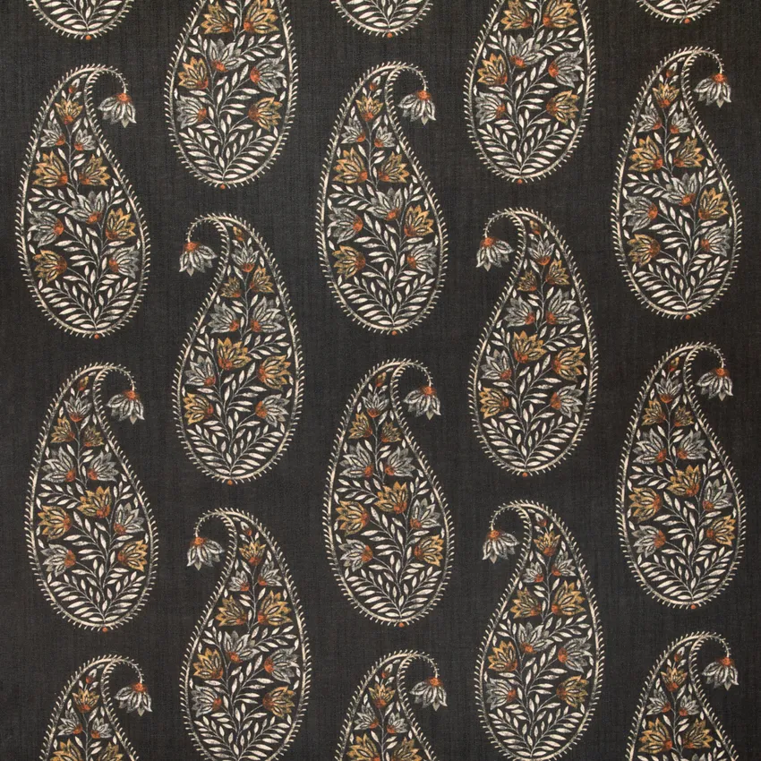 Ariana Pitch Black Abstract & Geometric Linen & Linen Looks Drapery and Upholstery Fabric by the Yard