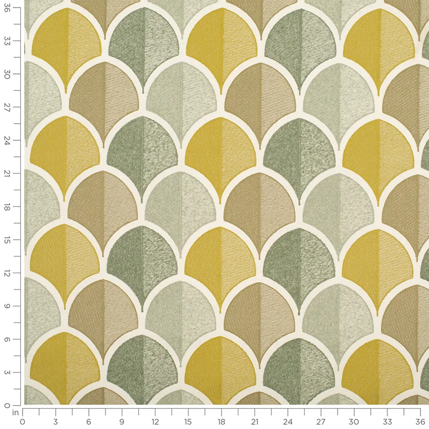 Ariel Chartreuse Green Abstract & Geometric Embroidery Drapery Fabric by the Yard — Scale in inches