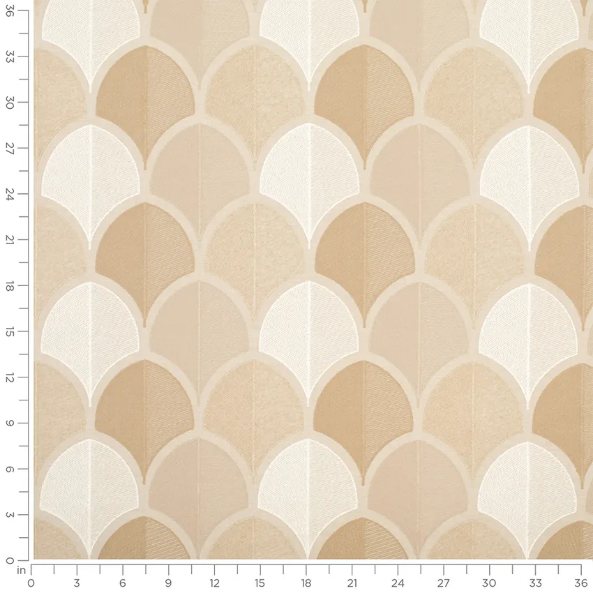 Ariel Latte Neutral Abstract & Geometric Embroidery Drapery Fabric by the Yard — Scale in inches