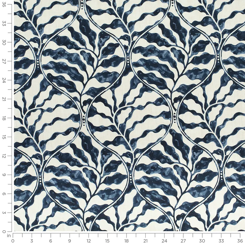 Ashland Ink Blue Abstract & Geometric Prints Drapery and Upholstery Fabric by the Yard — Scale in inches