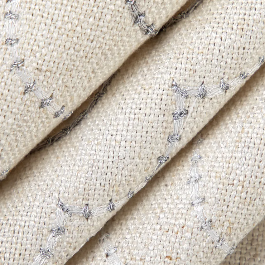 Astrid Silver Grey & Silver Abstract & Geometric Embroidery Drapery Fabric by the Yard — Drapery Fabric
