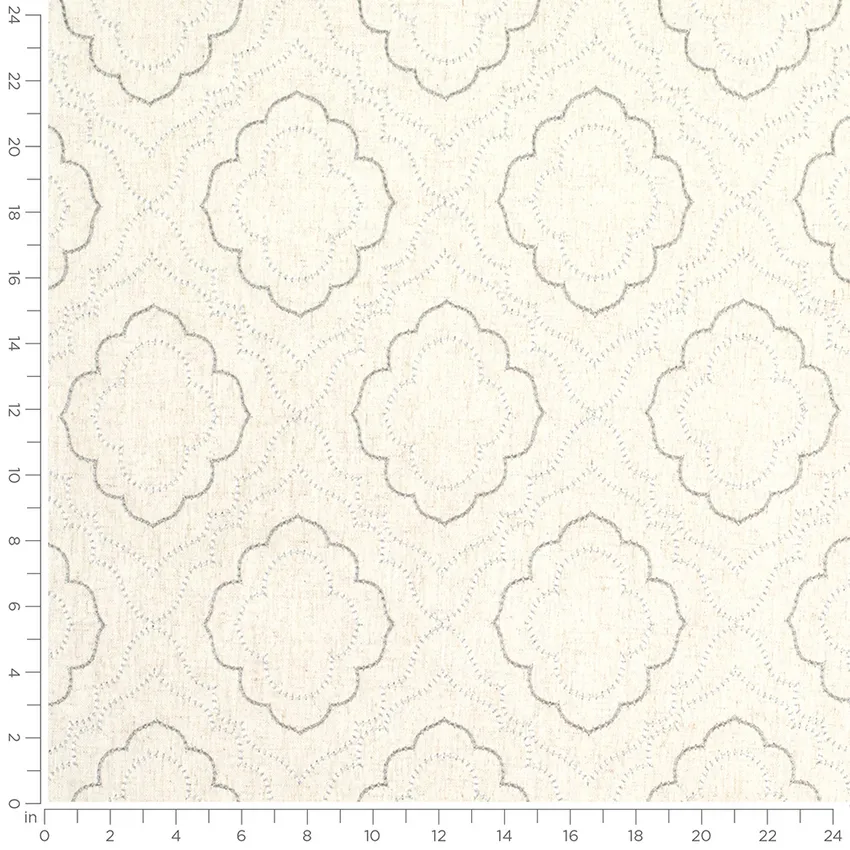 Astrid Silver Grey & Silver Abstract & Geometric Embroidery Drapery Fabric by the Yard — Scale in inches