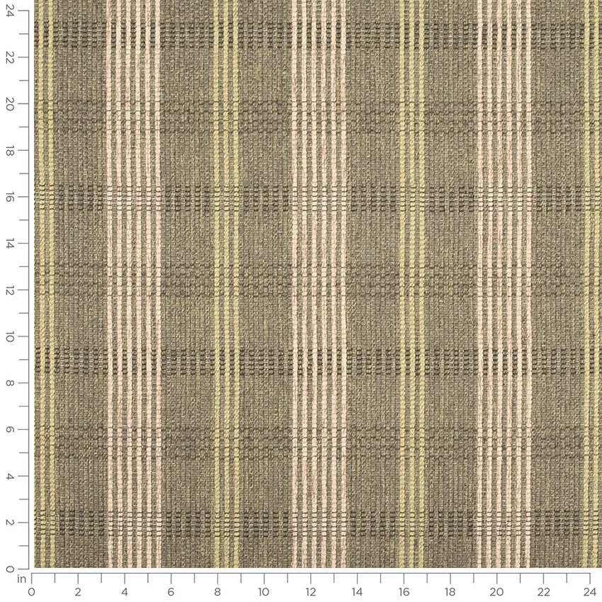 August Artichoke Green Plaid Woven Patterns Upholstery Fabric by the Yard — Scale in inches