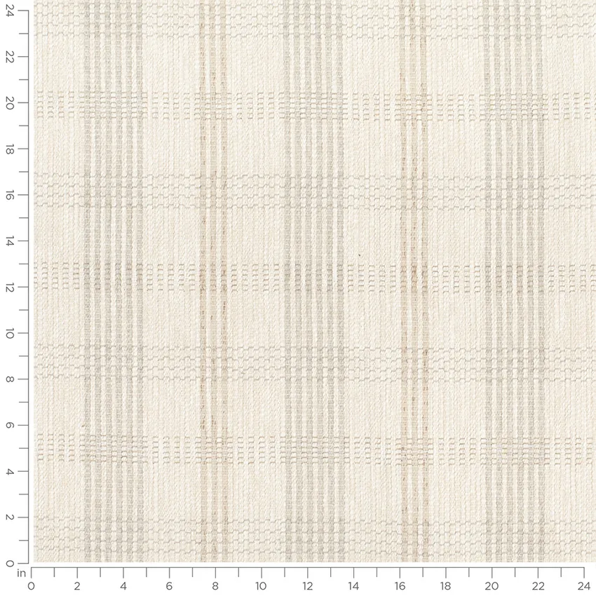 August Parchment Neutral Plaid Woven Patterns Upholstery Fabric by the Yard — Scale in inches