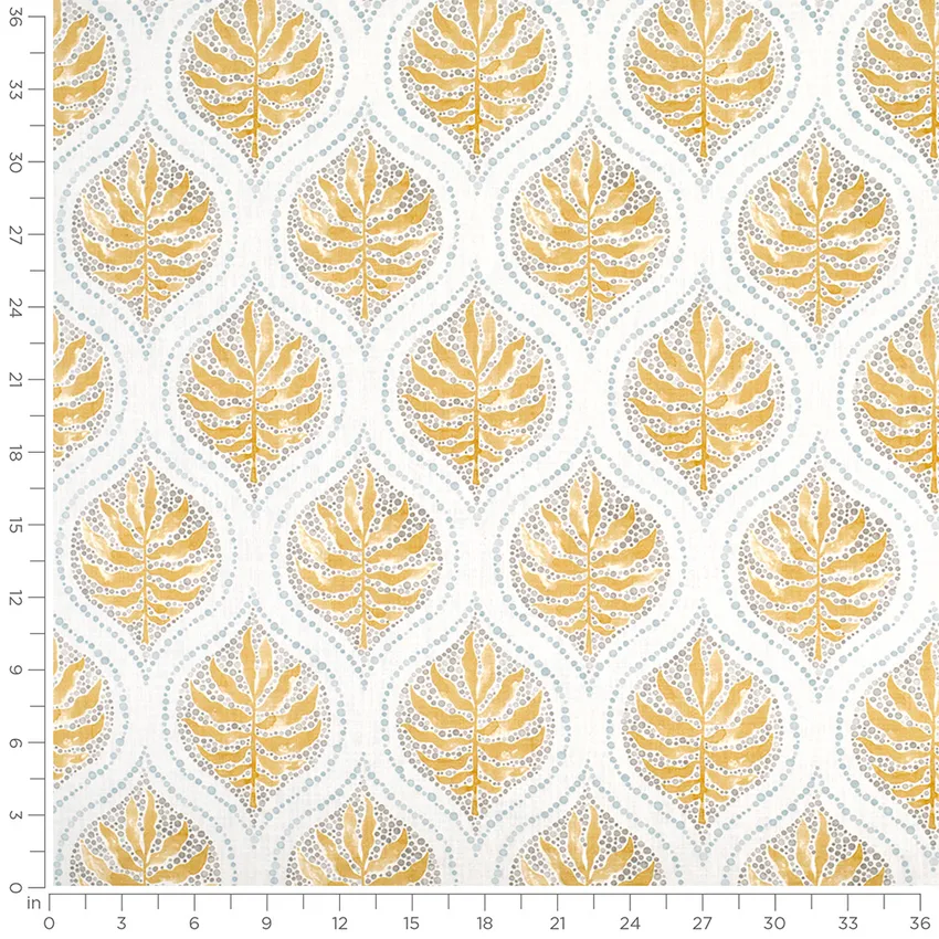Ava Goldleaf Gold & Yellow Abstract & Geometric Prints Drapery and Upholstery Fabric by the Yard — Scale in inches