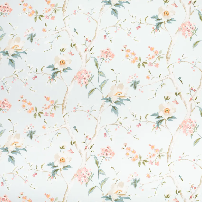 Avalon Bluebird Blue and Pink Floral Prints Drapery and Upholstery Fabric by the Yard