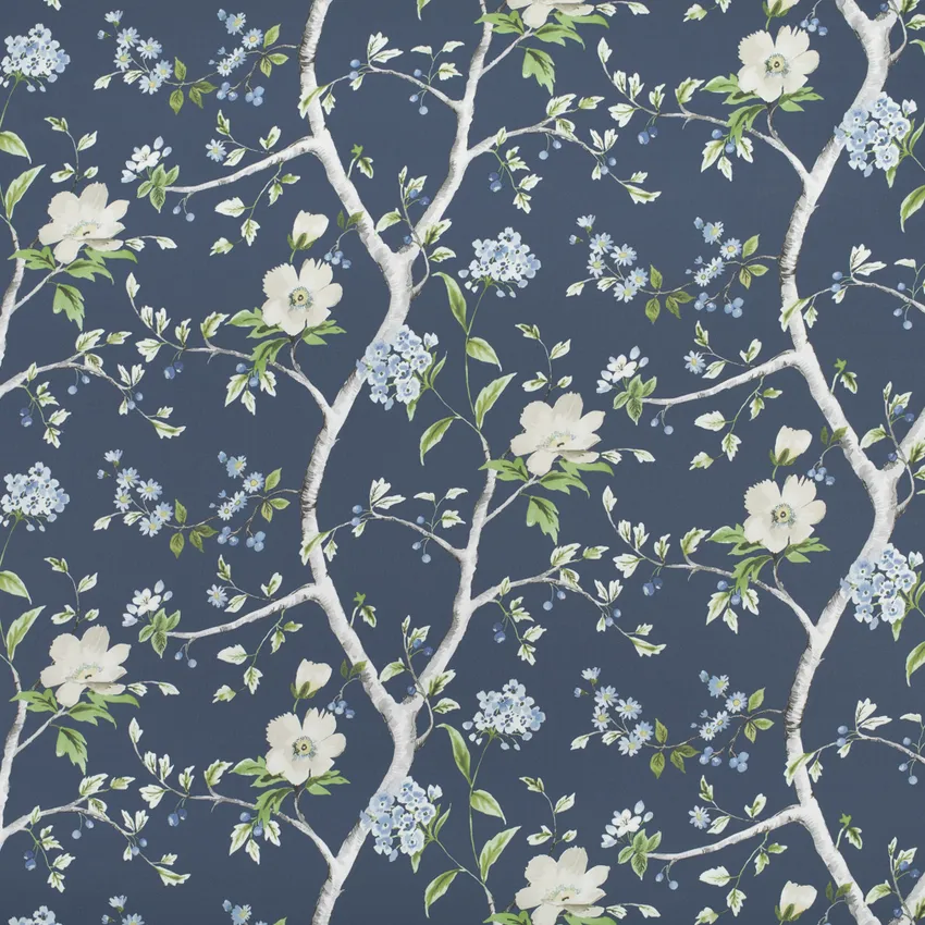 Avalon Ink Blue Floral Prints Drapery and Upholstery Fabric by the Yard