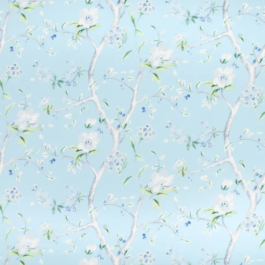 Avalon Azure Blue Floral Prints Drapery and Upholstery Fabric by the Yard