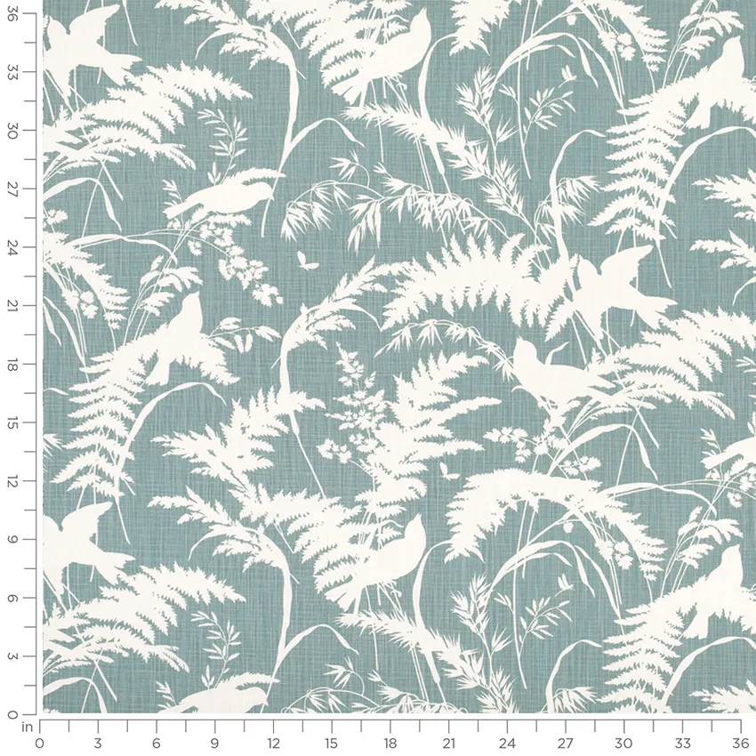 Avery Robin's Egg Blue Birds Prints Drapery and Upholstery Fabric by the Yard — Scale in inches