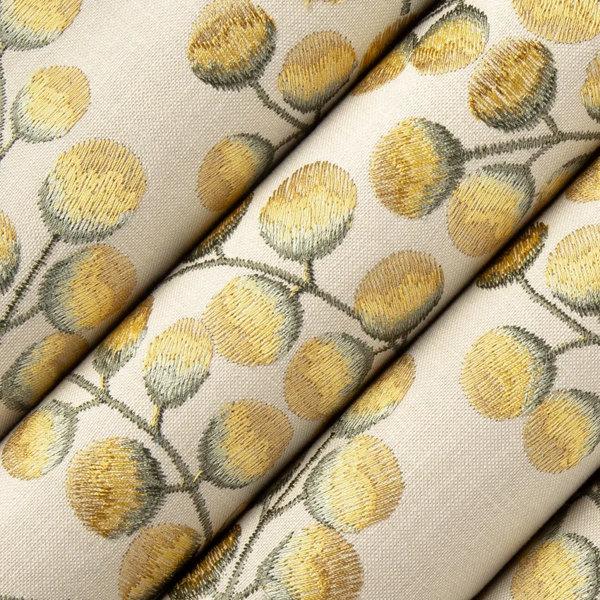 Bella Gold & Yellow Abstract & Geometric Embroidery Drapery Fabric by the Yard — Drapery Fabric