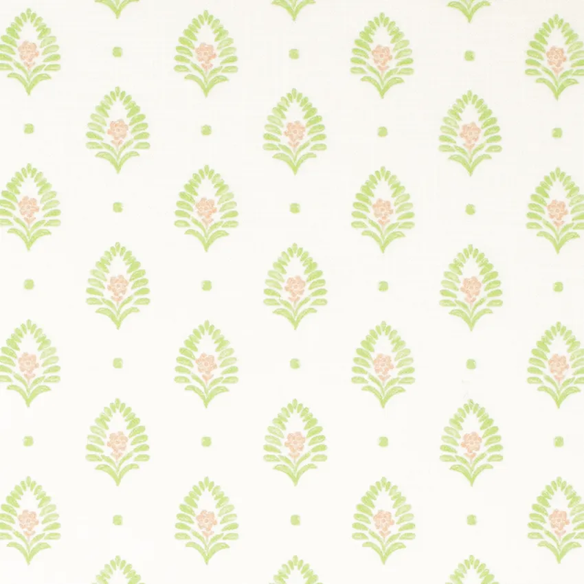 Bernadette Watermelon Green Leaves Prints Drapery and Upholstery Fabric by the Yard
