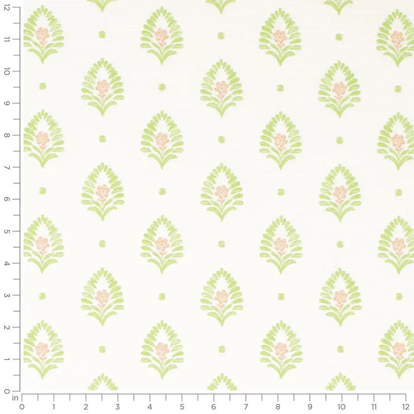 Bernadette Watermelon Green Leaves Prints Drapery and Upholstery Fabric by the Yard — Scale in inches