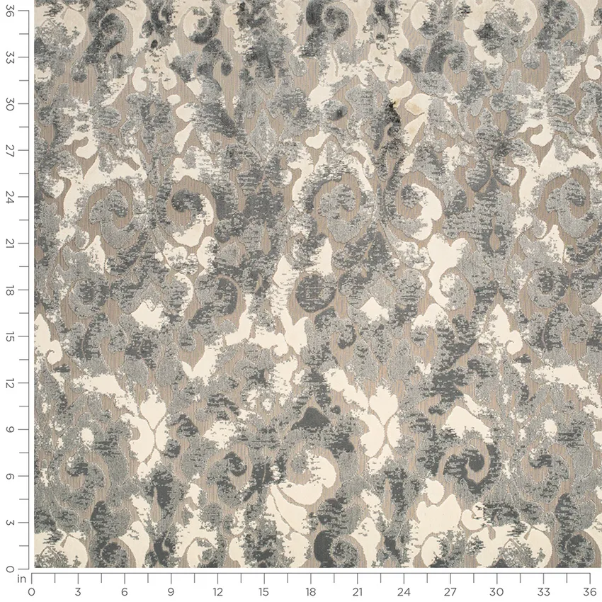 Bianca Nickel Grey & Silver Abstract & Geometric Velvet Upholstery Fabric by the Yard — Scale in inches