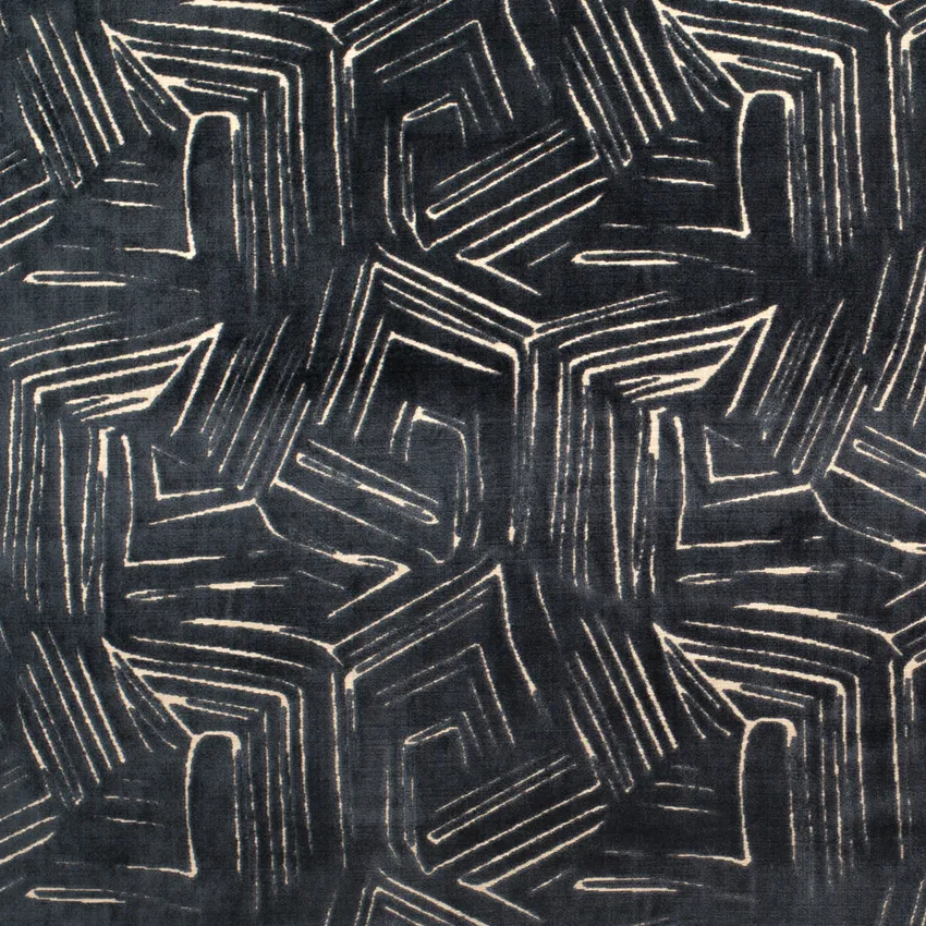 Brooke Midnight Blue Abstract & Geometric Velvet Upholstery Fabric by the Yard