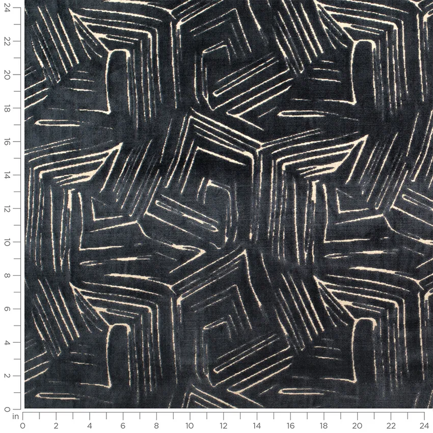 Brooke Midnight Blue Abstract & Geometric Velvet Upholstery Fabric by the Yard — Scale in inches