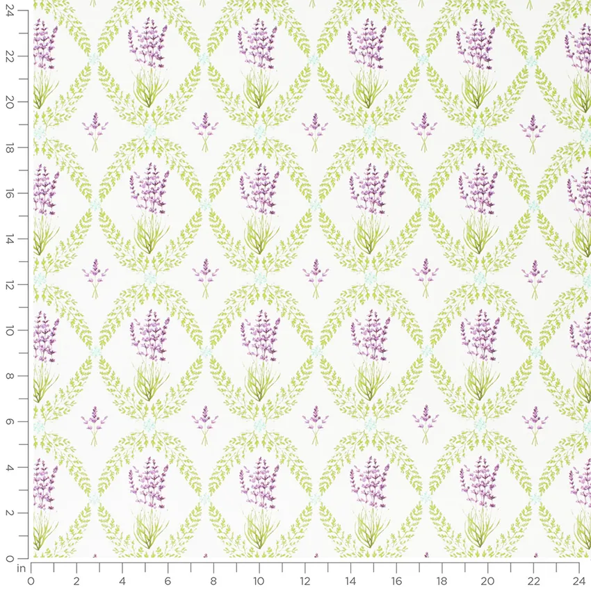 Charlotte Wisteria Purple Floral Prints Drapery and Upholstery Fabric by the Yard — Scale in inches