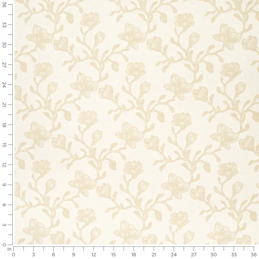 Clara Oatmeal Neutral Floral Woven Patterns Drapery and Upholstery Fabric by the Yard — Scale in inches