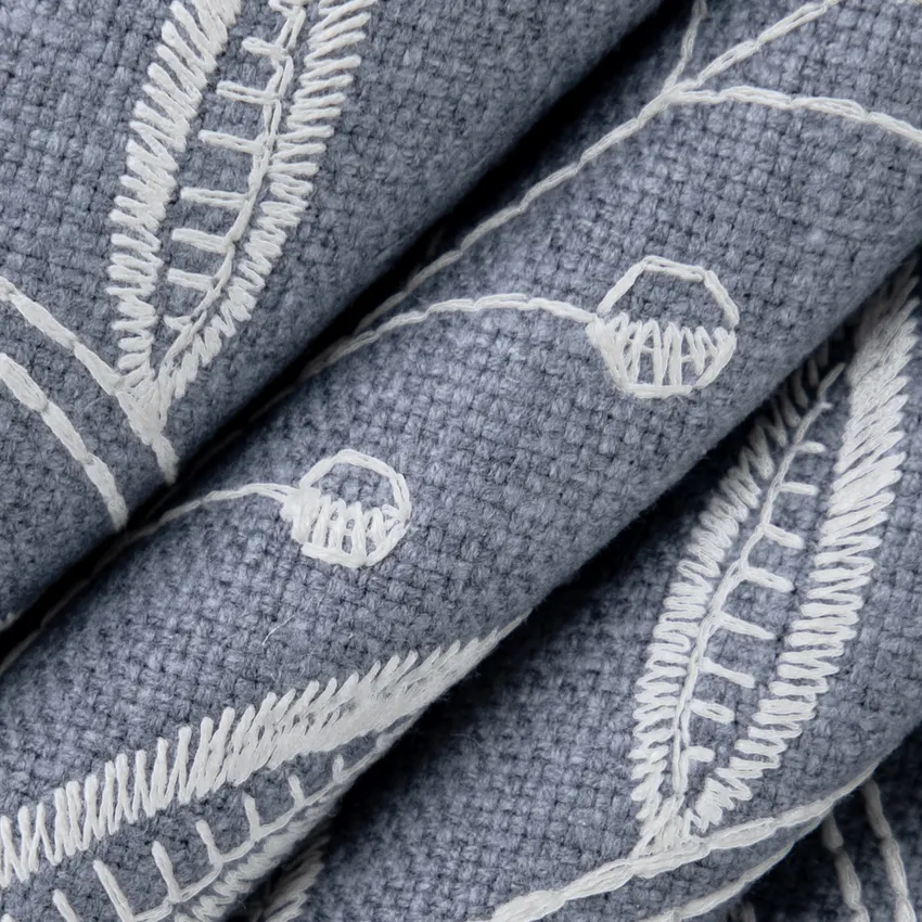 Clarissa Wedgewood Blue Floral Embroidery Drapery and Upholstery Fabric by the Yard — Upholstery and Drapery Fabric
