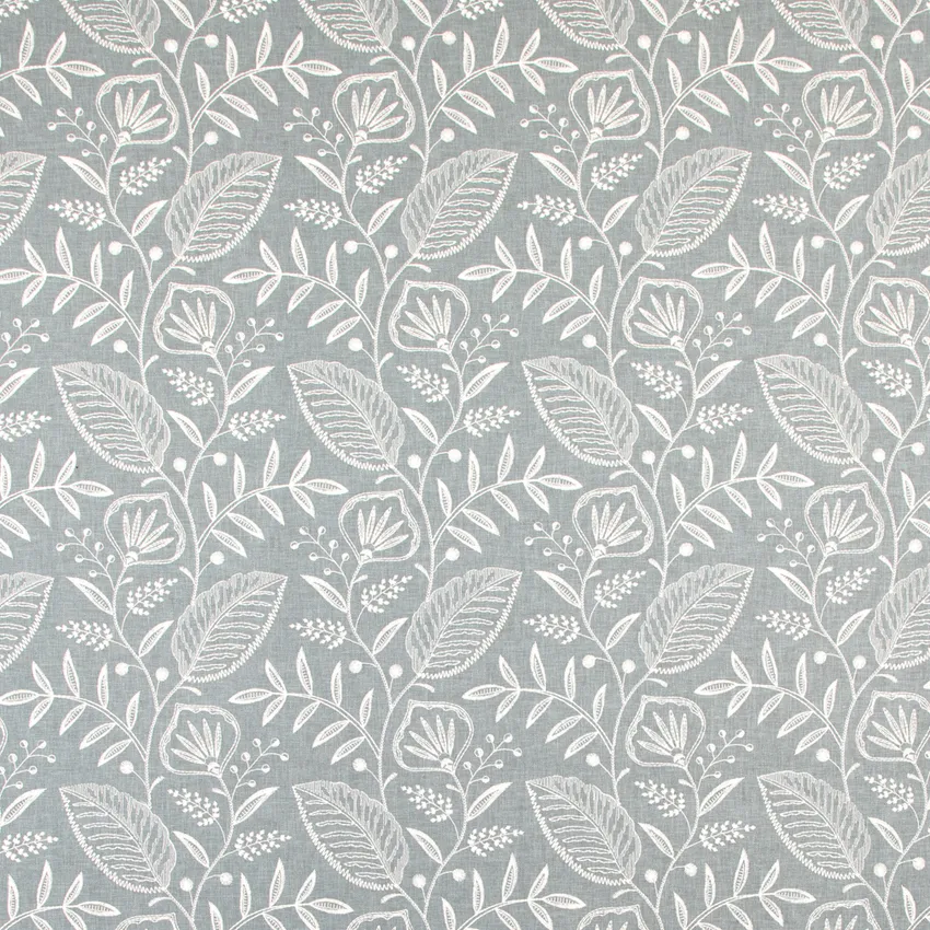 Clarissa Seabreeze Blue Floral Embroidery Drapery and Upholstery Fabric by the Yard