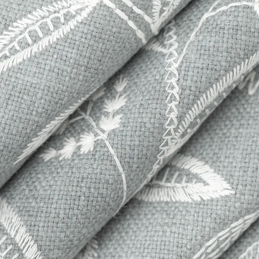 Clarissa Seabreeze Blue Floral Embroidery Drapery and Upholstery Fabric by the Yard — Upholstery and Drapery Fabric