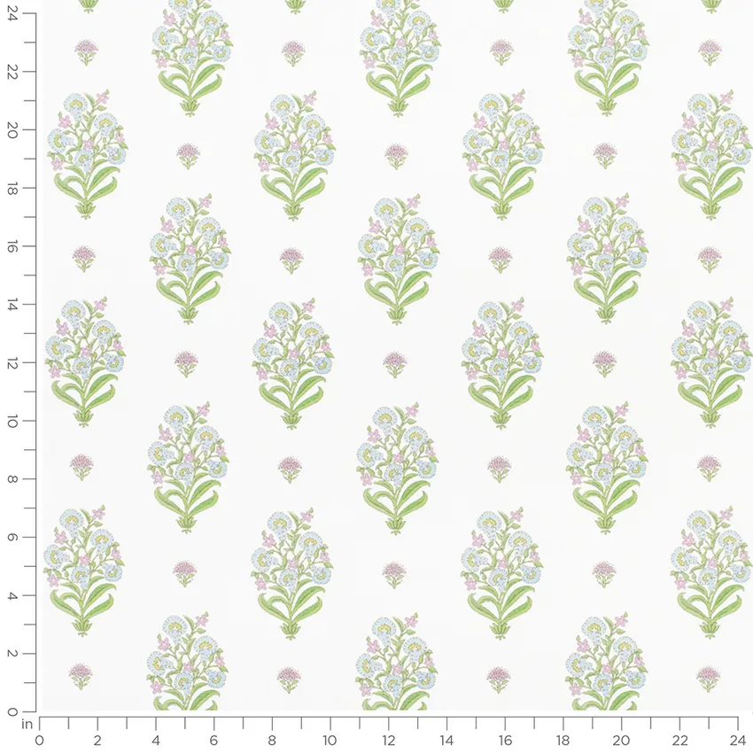Cora Lime Green and Pink Floral Prints Drapery and Upholstery Fabric by the Yard — Scale in inches