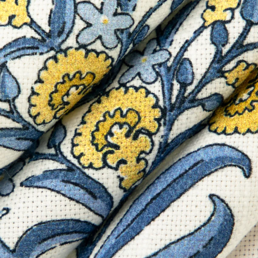 Cora Lapis Blue and Gold & Yellow Floral Prints Drapery and Upholstery Fabric by the Yard — Upholstery and Drapery Fabric