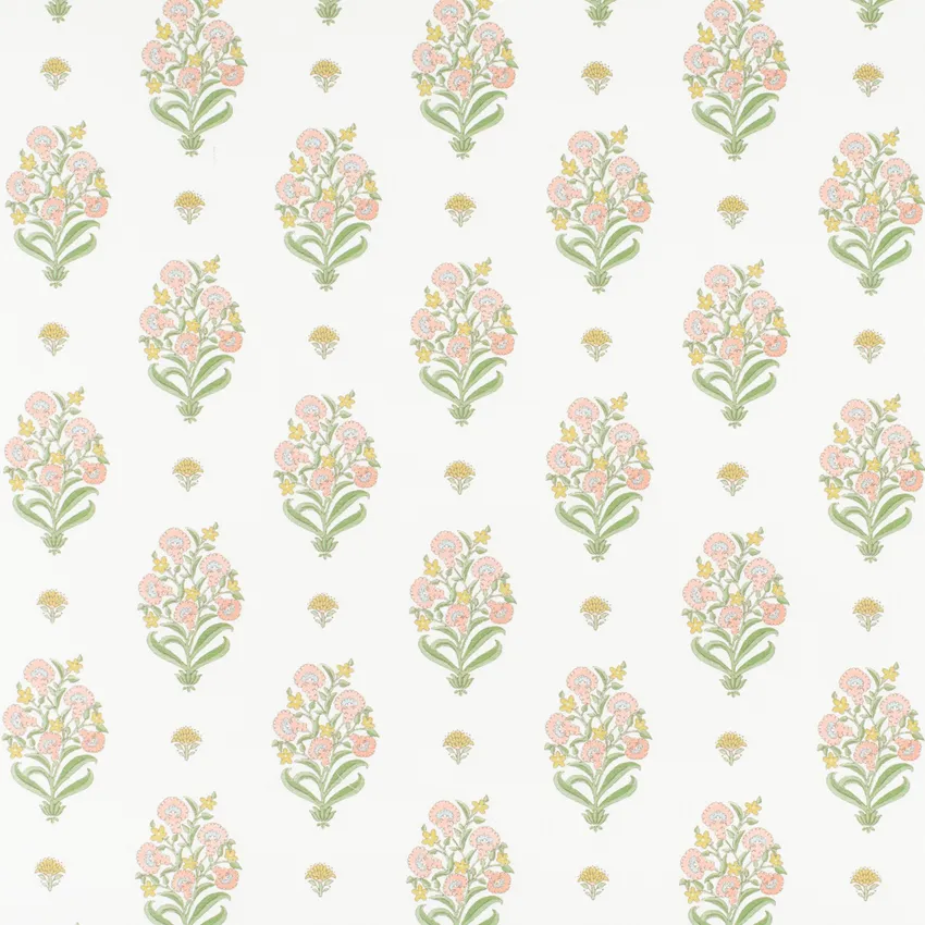 Cora Bloom Coral & Peach and Green Floral Prints Drapery and Upholstery Fabric by the Yard