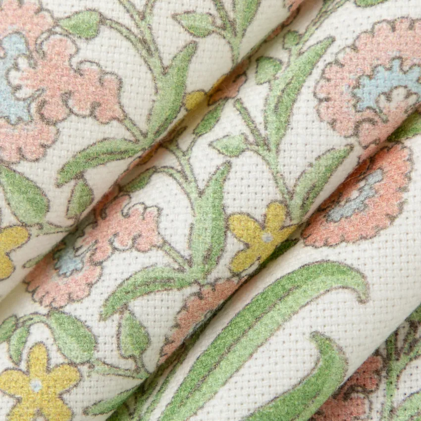 Cora Bloom Coral & Peach and Green Floral Prints Drapery and Upholstery Fabric by the Yard — Upholstery and Drapery Fabric