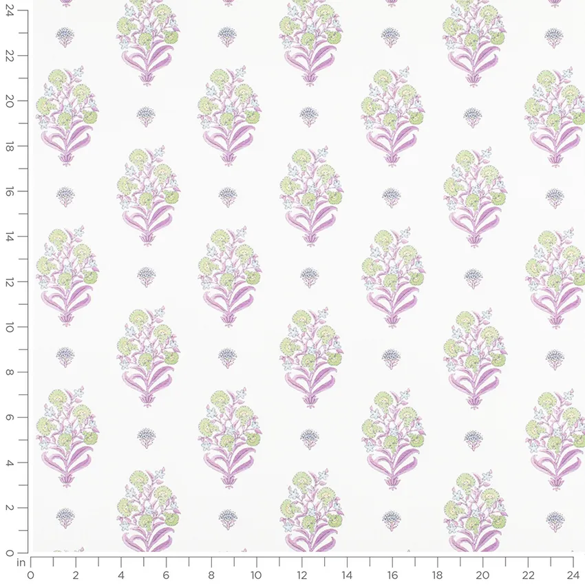 Cora Amethyst Purple Floral Prints Drapery and Upholstery Fabric by the Yard — Scale in inches