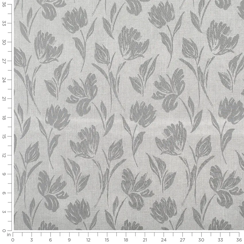 Cordelia Pewter Grey & Silver Abstract & Geometric Linen & Linen Looks Drapery and Upholstery Fabric by the Yard — Scale in inches