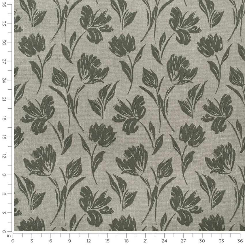 Cordelia Spruce Green Abstract & Geometric Linen & Linen Looks Drapery and Upholstery Fabric by the Yard — Scale in inches