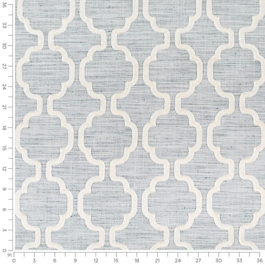 Darcy Sky Blue Abstract & Geometric Embroidery Drapery and Upholstery Fabric by the Yard — Scale in inches