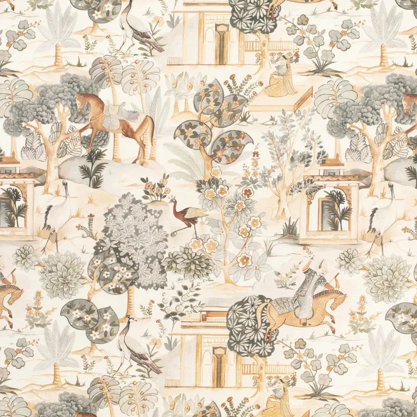 Daria Antique Brown and Grey & Silver Global Prints Drapery and Upholstery Fabric by the Yard
