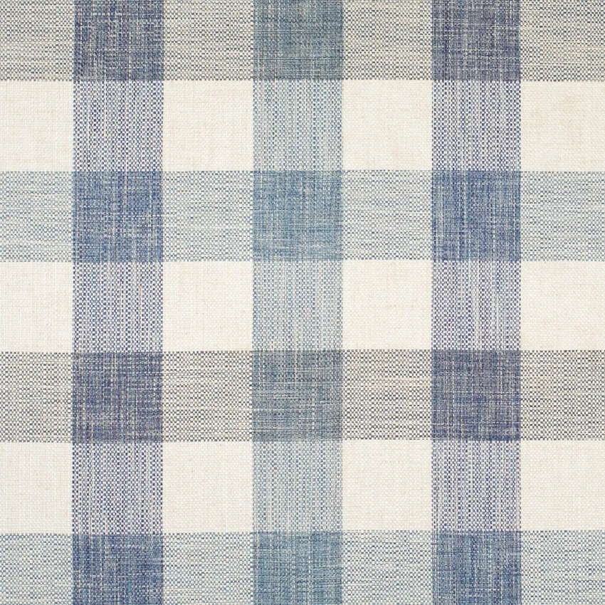 Declan Coastal Blue Plaid Linen & Linen Looks Drapery and Upholstery Fabric by the Yard