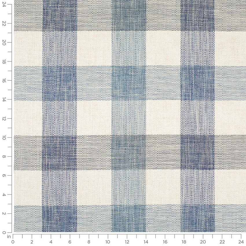 Declan Coastal Blue Plaid Linen & Linen Looks Drapery and Upholstery Fabric by the Yard — Scale in inches
