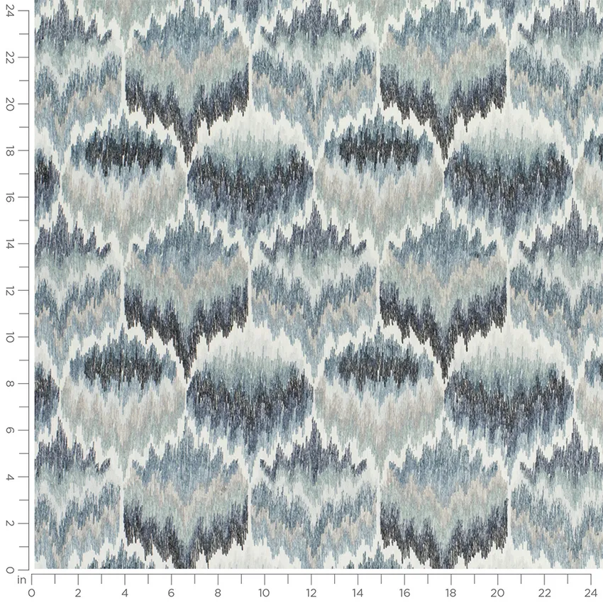Delphina Azure Blue Abstract & Geometric Embroidery Drapery Fabric by the Yard — Scale in inches