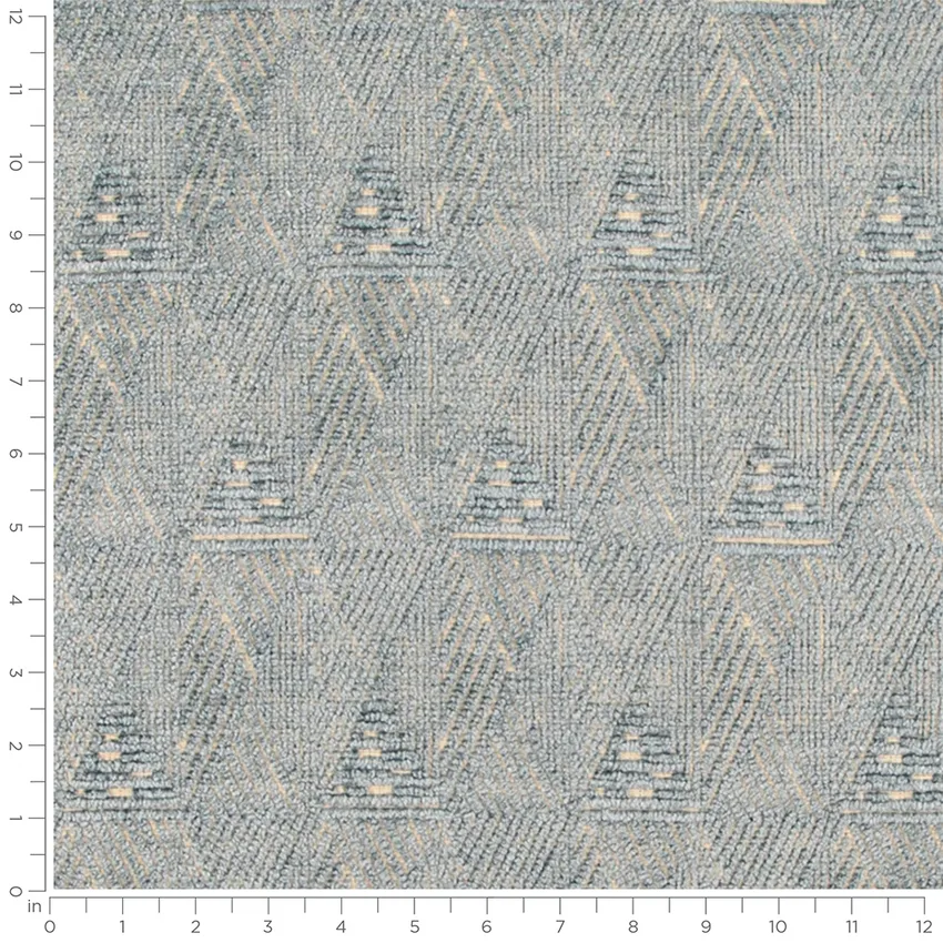 Denali Cerulean Aqua & Teal Abstract & Geometric Chenille Drapery and Upholstery Fabric by the Yard — Scale in inches