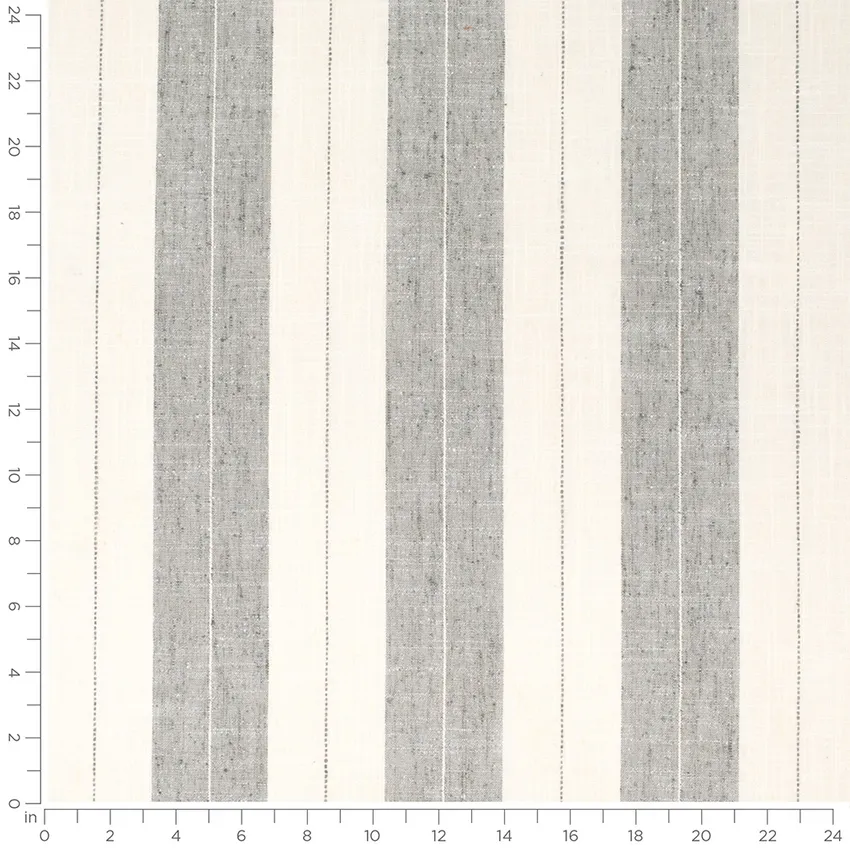 Donovan Gravel Grey & Silver Stripe Linen & Linen Looks Drapery and Upholstery Fabric by the Yard — Scale in inches